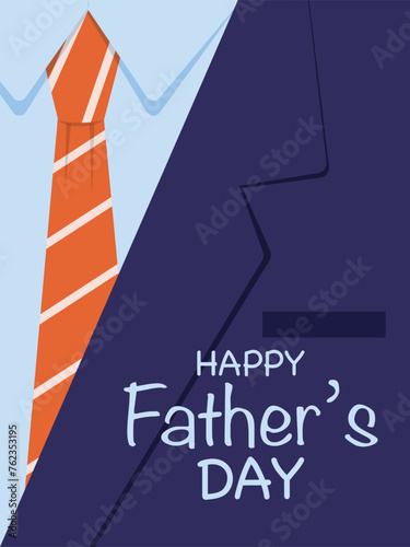 Realistic Father's Day illustration with blue suit and red tie in line. 