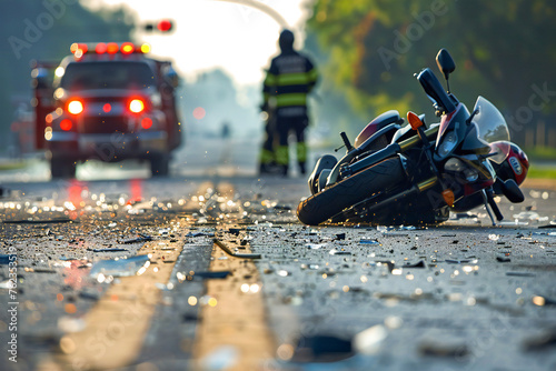 Crash on the road. Close up of a motorcycle accident on the road	