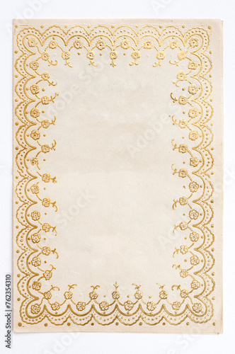Vintage Greeting Card with Elegant Floral Embellished Golden Border