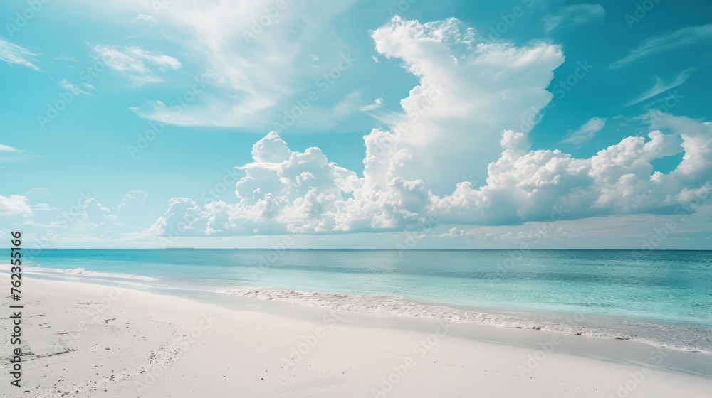 Pristine Paradise: White Sand Beach Meets Serene Blue Skies - Generative AI