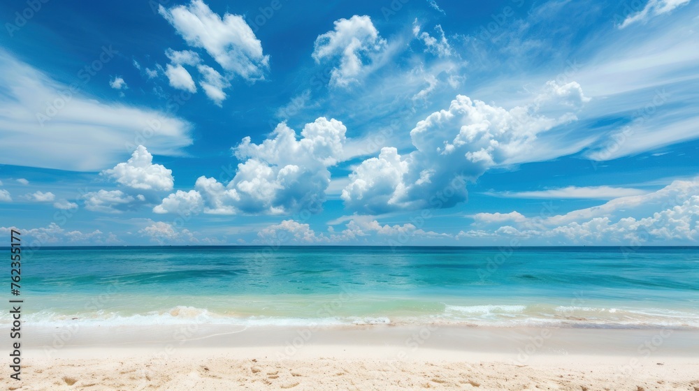 Pristine Paradise: White Sand Beach Meets Serene Blue Skies - Generative AI Pristine Paradise: White Sand Beach Meets Serene Blue Skies - Generative AI