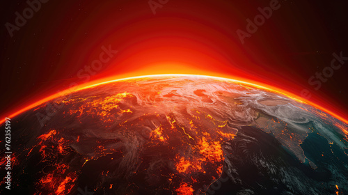 Globe of the Earth with pronounced red zones with abnormal heat