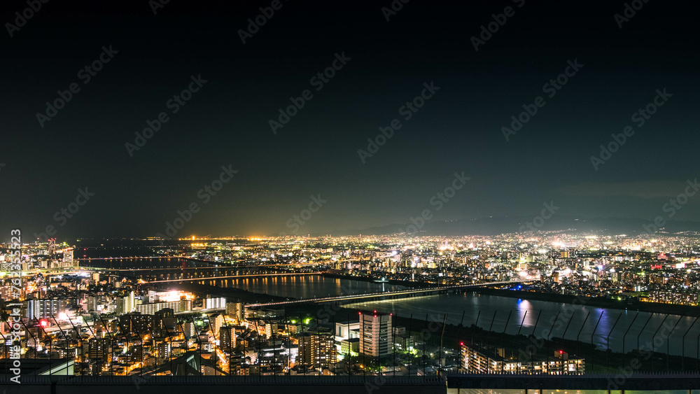 Osaka cityscape at night from the observation platform at the Umeda sky building.