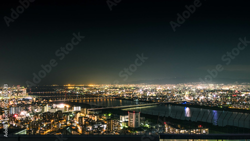 Osaka cityscape at night from the observation platform at the Umeda sky building.
