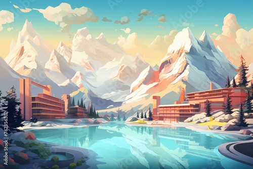 Breathtaking Resort mountains landscape. Scenery alpine. Generate AI