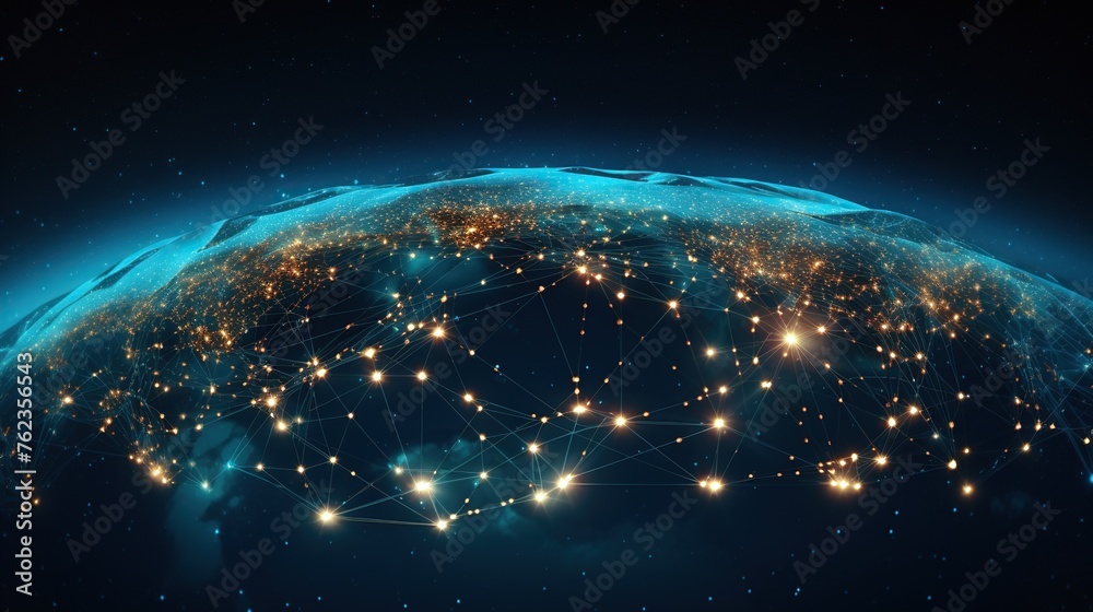 Global network connection and data connection with planet earth. Telecommunication and data transfer connection link for science and technology concept.