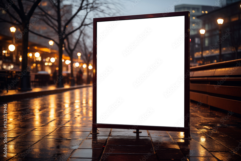 Blank billboard on the street at night. Mock up Blank billboard on the street at night. Mock up