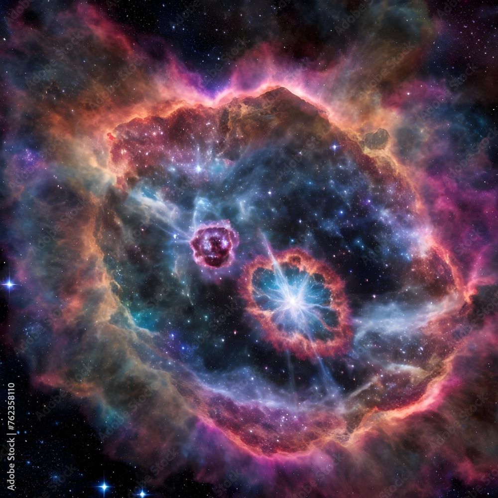 a nebula with a star - shaped galaxy in the background. supernova nebula a nebula with a star - shaped galaxy in the background. supernova nebula