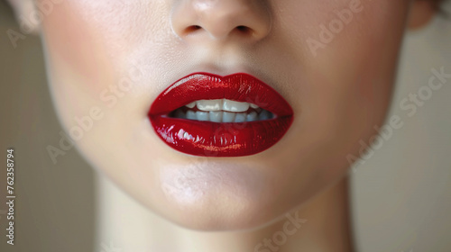 Sexy Red Lips close up. Beautiful Perfect Makeup. Beautiful red Lip Gloss. Cosmetic.mouth open  big lips. Cosmetic beauty procedures.