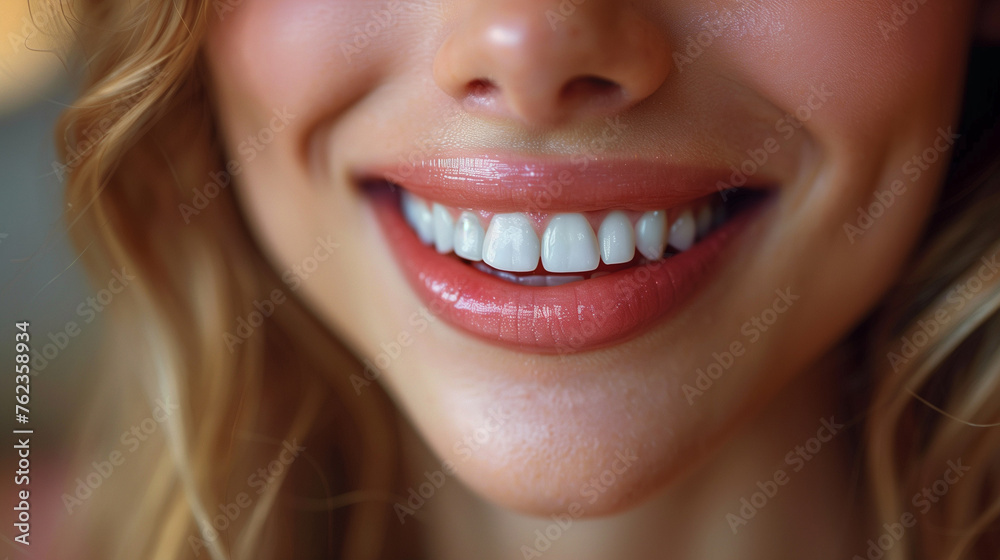 Woman smile. Close up mouth.