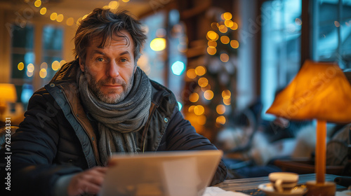 Wallpaper Mural Remote worker working from home work overtime at night, mid aged male working hard in front of a laptop on the desk late at night. In front of him laptop. Torontodigital.ca