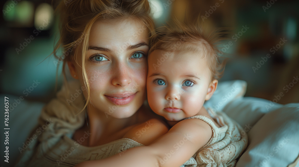 Love of a mother and baby. Family at home. Lifestyle. Love of a mother and baby. Family at home. Lifestyle.