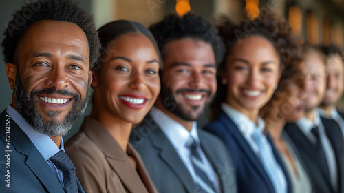 Smiling group of ethnically diverse businessmen and businesswome .