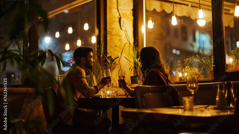 loving couple sitting at table in restaurant,cafe,