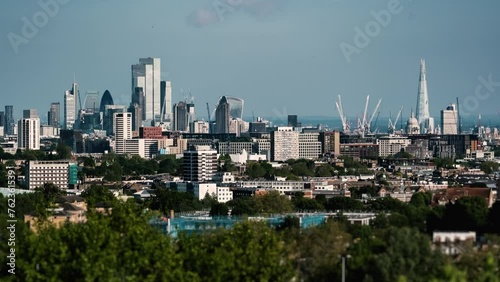 Timelpase of London skyline modern skyscrapers view from Hampstead Heath (ID: 762361539)