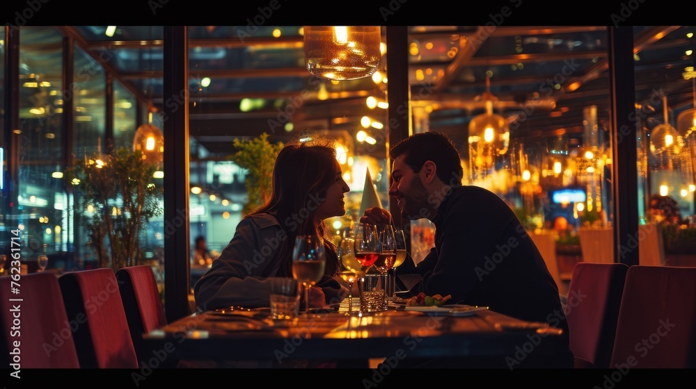 loving couple sitting at table in restaurant,cafe,