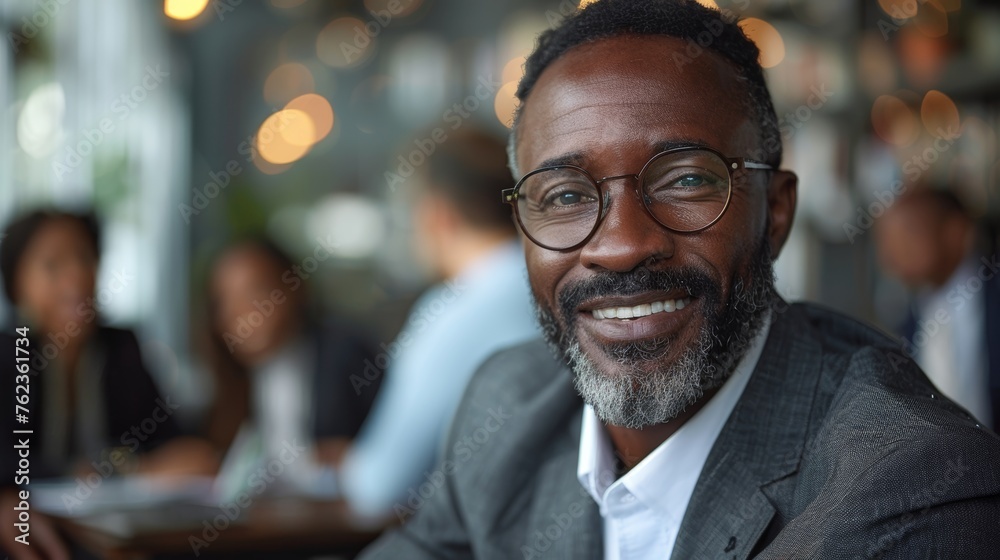 Confident African-American boss working with a diverse team at an office briefing Confident African-American boss working with a diverse team at an office briefing
