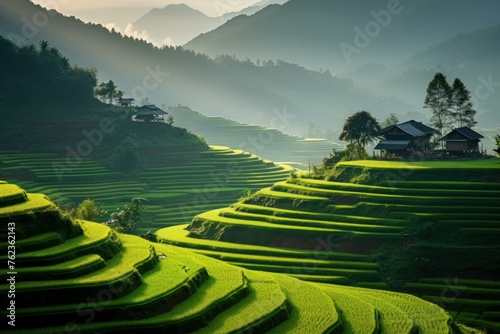 Fertile Rice paddy asia. Farming plant. Generate Ai