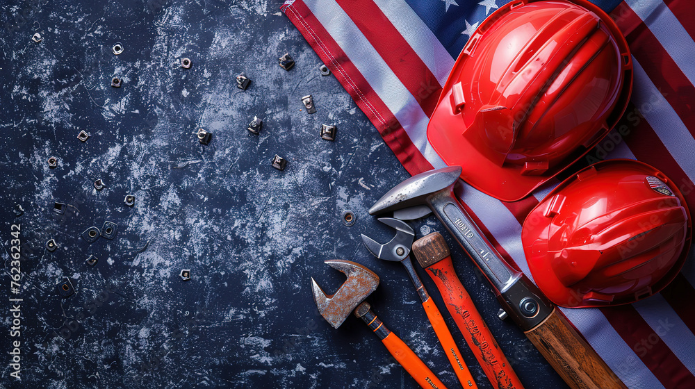Spectacular Happy Labor day background with construction and manufacturing tools with patriotic USA