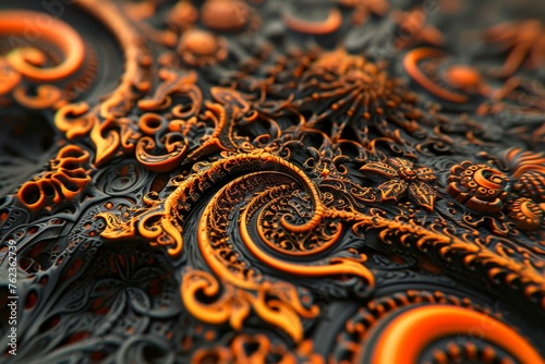 Luxurious Orange black flower ornate elegance. Drop detail. Generate AI