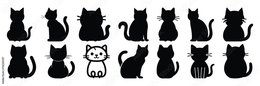 Cat silhouettes set, large pack of vector silhouette design, isolated white background