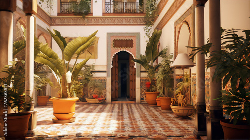 Andalusian courtyard with plants and colorful tiles photo