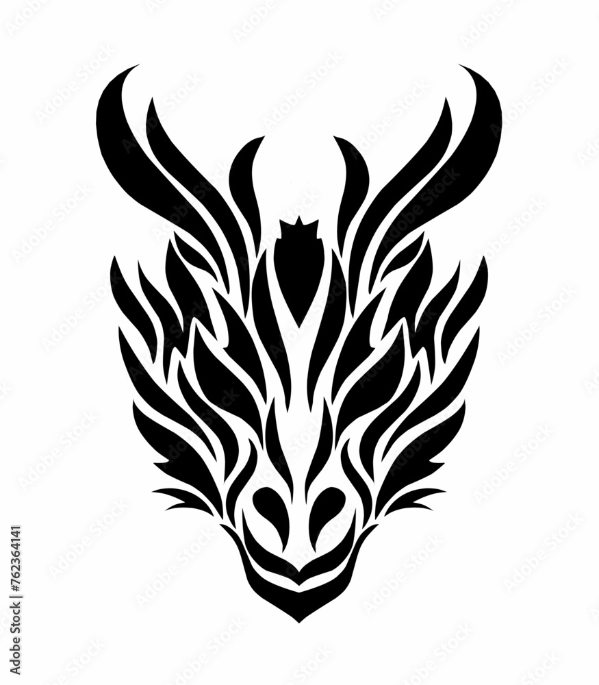Illustration vector graphics of tribal art face head dragon tattoo black Illustration vector graphics of tribal art face head dragon tattoo black