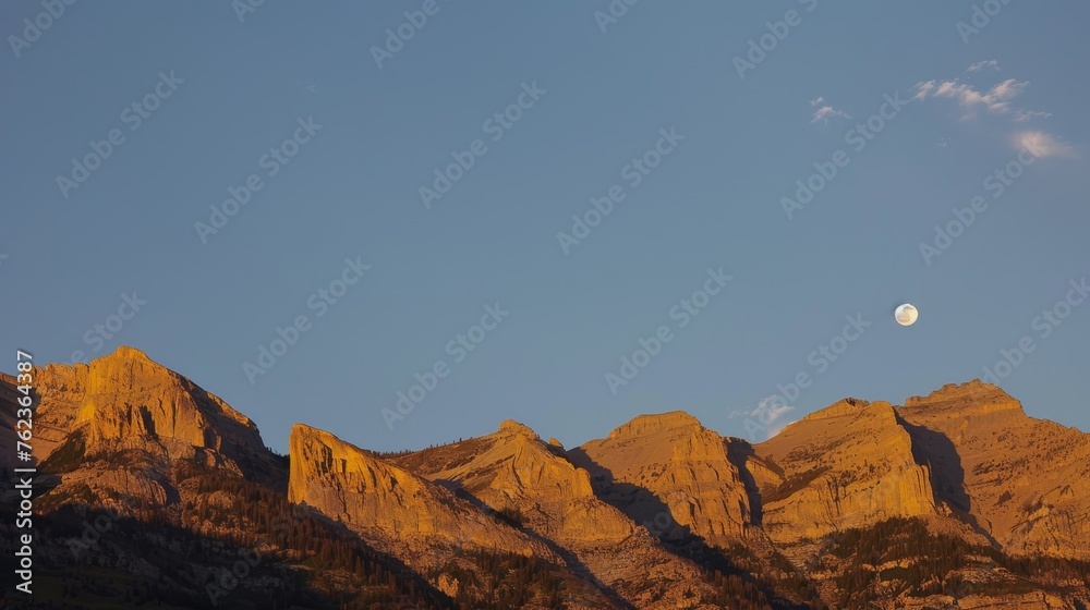  Moonrise over Rugged Mountain Peaks