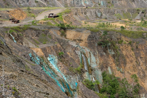 View inside Panguna mine pit showing the land and environment on Bougainville Island in Papua New Guinea