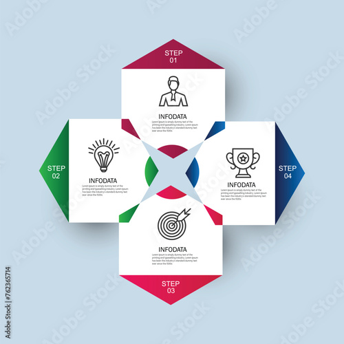 Modern hexagon infographic template 4 options for workflow layout, diagram