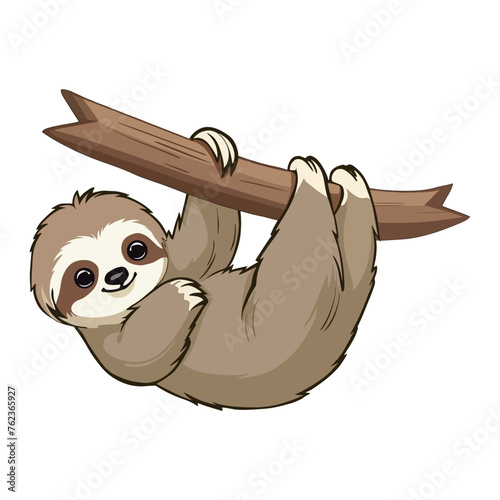 vector sloth hanging on a tree branch