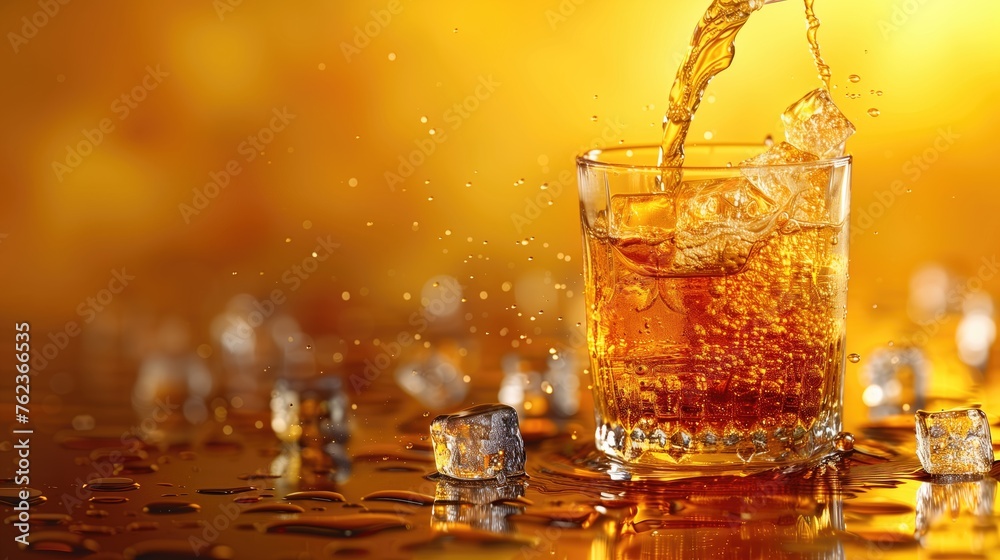 Golden Elegance: Luxurious Whiskey Pour Over Ice Golden Elegance: Luxurious Whiskey Pour Over Ice