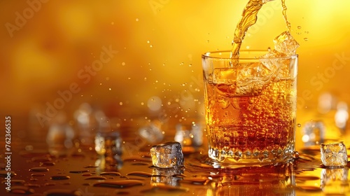 Golden Elegance: Luxurious Whiskey Pour Over Ice