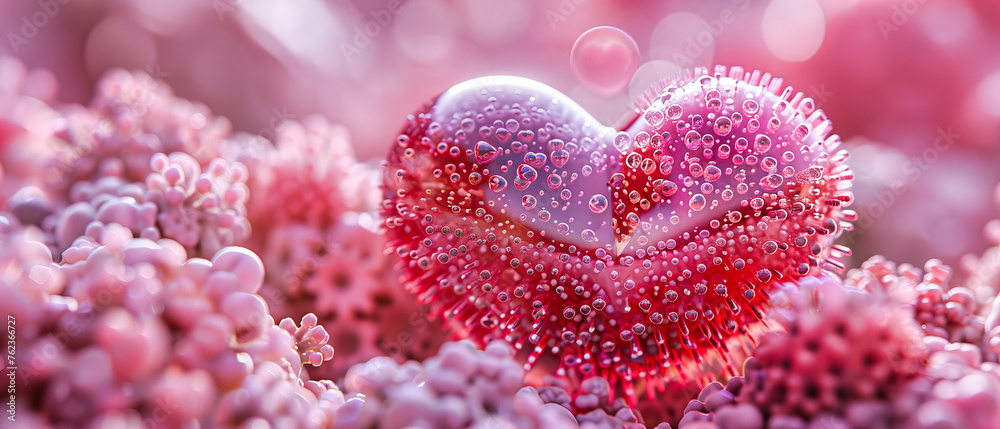 Red Heart Shapes, Love and Valentine Day Concept, Romantic and Decorative Background with Microbiology Theme Red Heart Shapes, Love and Valentine Day Concept, Romantic and Decorative Background with Microbiology Theme