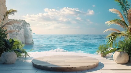 Beach summer decoration Wooden product display podium for presentation