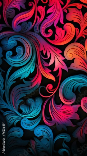 Colorful ornament pattern with black background. Modern abstract pattern. Vertical orientation