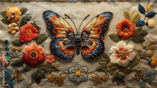 Butterfly Designs in Traditional Chinese Embroidery, Inspired by Dunhuang Mural Style photo