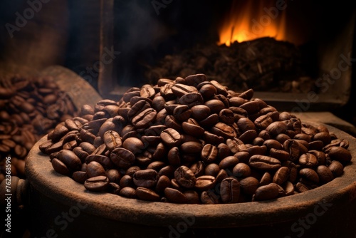 Dark Roasted coffee beans. Natural food. Generate AI