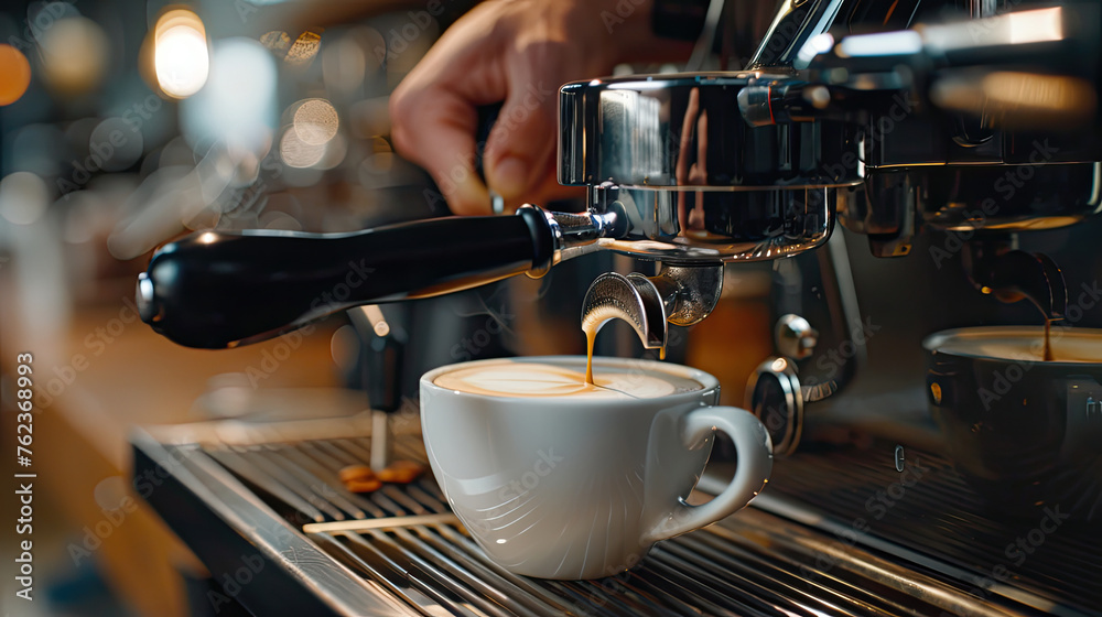 Professional barista preparing perfect cappuccino in the cafe bar. Professional barista preparing perfect cappuccino in the cafe bar.