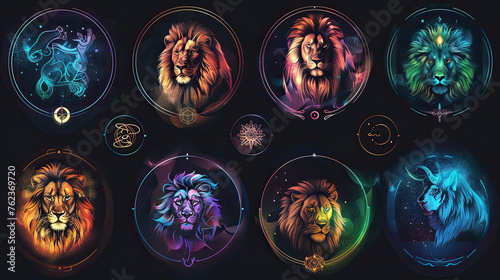 Twelve zodiacs concept. Horoscope Lion zodiac sign. photo