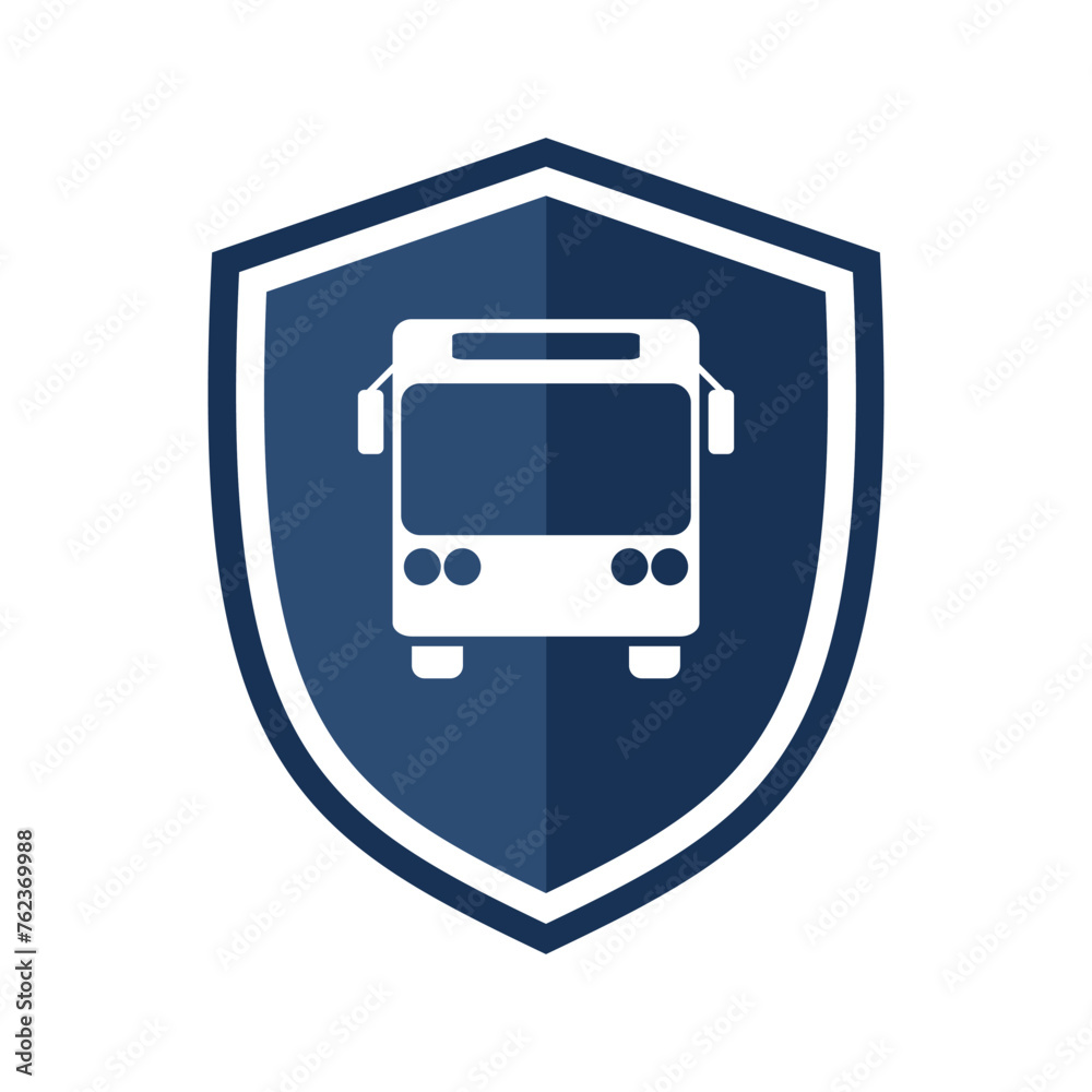 Shield icon with bus, illustration Shield icon with bus, illustration