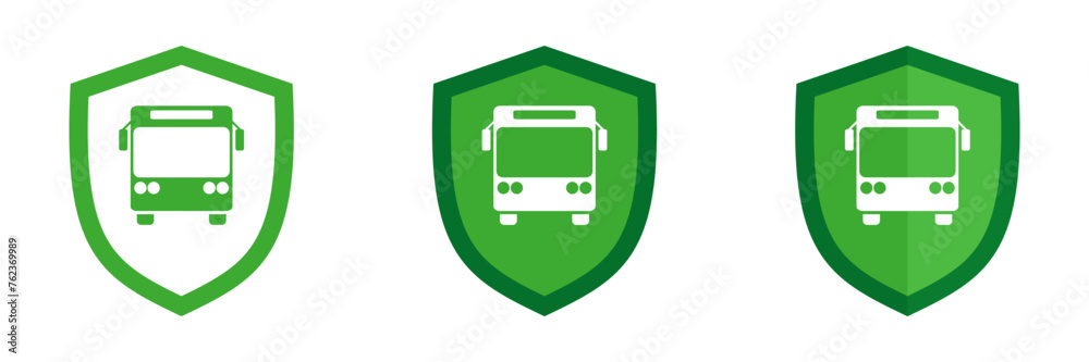 Shield icon set with bus, illustration Shield icon set with bus, illustration