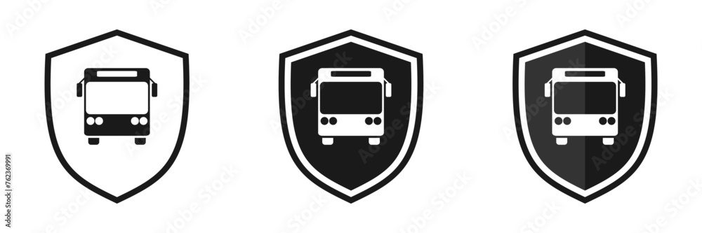 Shield icon set with bus, illustration Shield icon set with bus, illustration