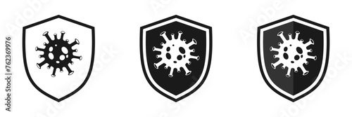 Shield icon set with virus, illustration