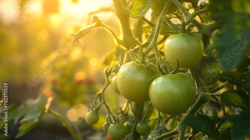 Growing green tomato harvest and producing vegetables cultivation. Concept of small eco green business organic farming gardening and healthy food