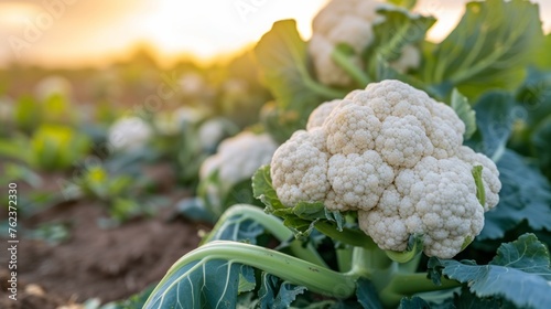 Growing cauliflower harvest and producing vegetables cultivation. Concept of small eco green business organic farming gardening and healthy food