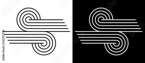 Abstract shapes with curved lines. Black lines on a white background and white lines on the black side.