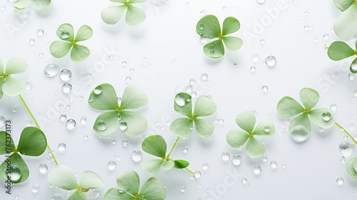 Delicate little clover leaves with dew drops.