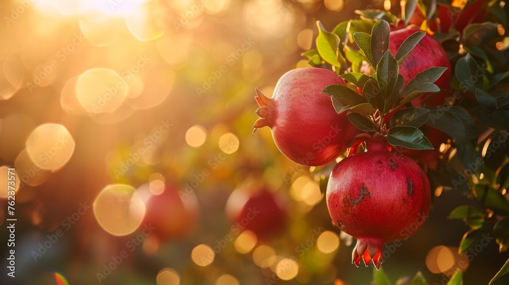 Growing pomegranate harvest and producing vegetables cultivation. Concept of small eco green business organic farming gardening and healthy food Growing pomegranate harvest and producing vegetables cultivation. Concept of small eco green business organic farming gardening and healthy food