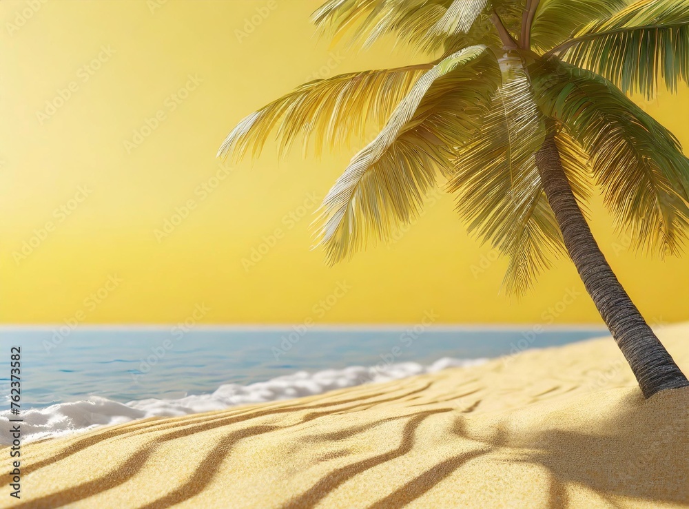 Tropical Beach with Palm Tree 3D Rendering Illustration Design Background